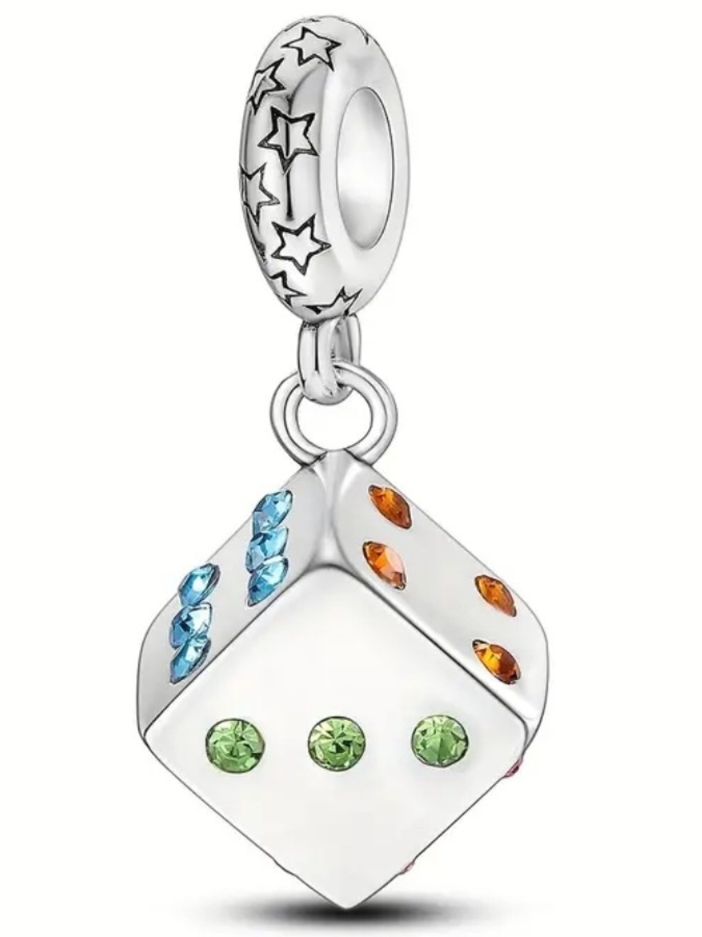 Dice Charm Pendant with Multicolor Stones